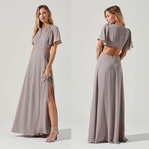 NEW ASTR Katrina Flutter Sleeve Back Cutout Maxi Dress in Dusty Iris M